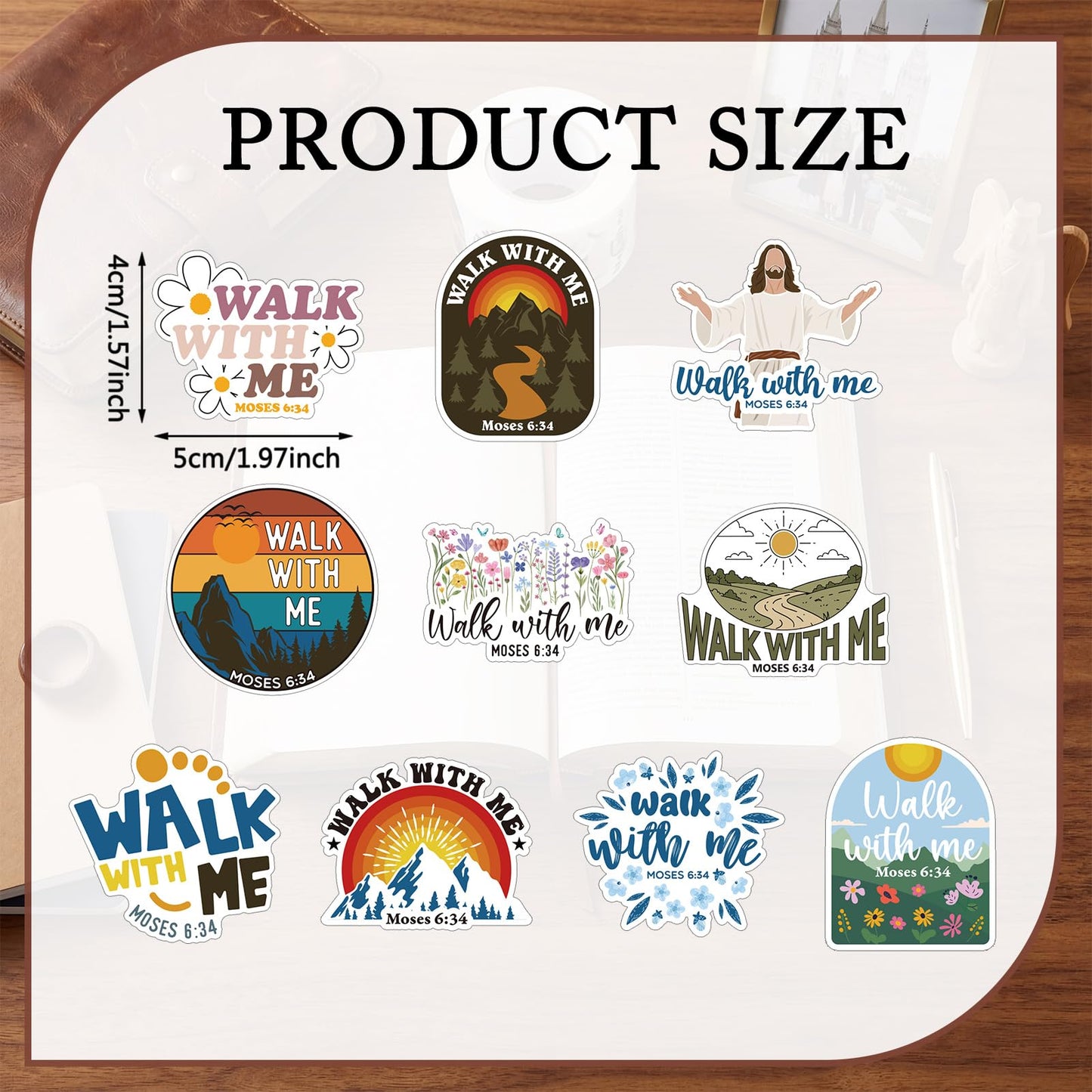Glenmal 1000pcs Walk with Me Stickers 2026 Mormon Youth Moses 6: 34 Scrapbooking Jesus Religious Bautizo Waterproof Decals Christian Church Faith Baptism Gift for Conference Youth Missionary(Simple)