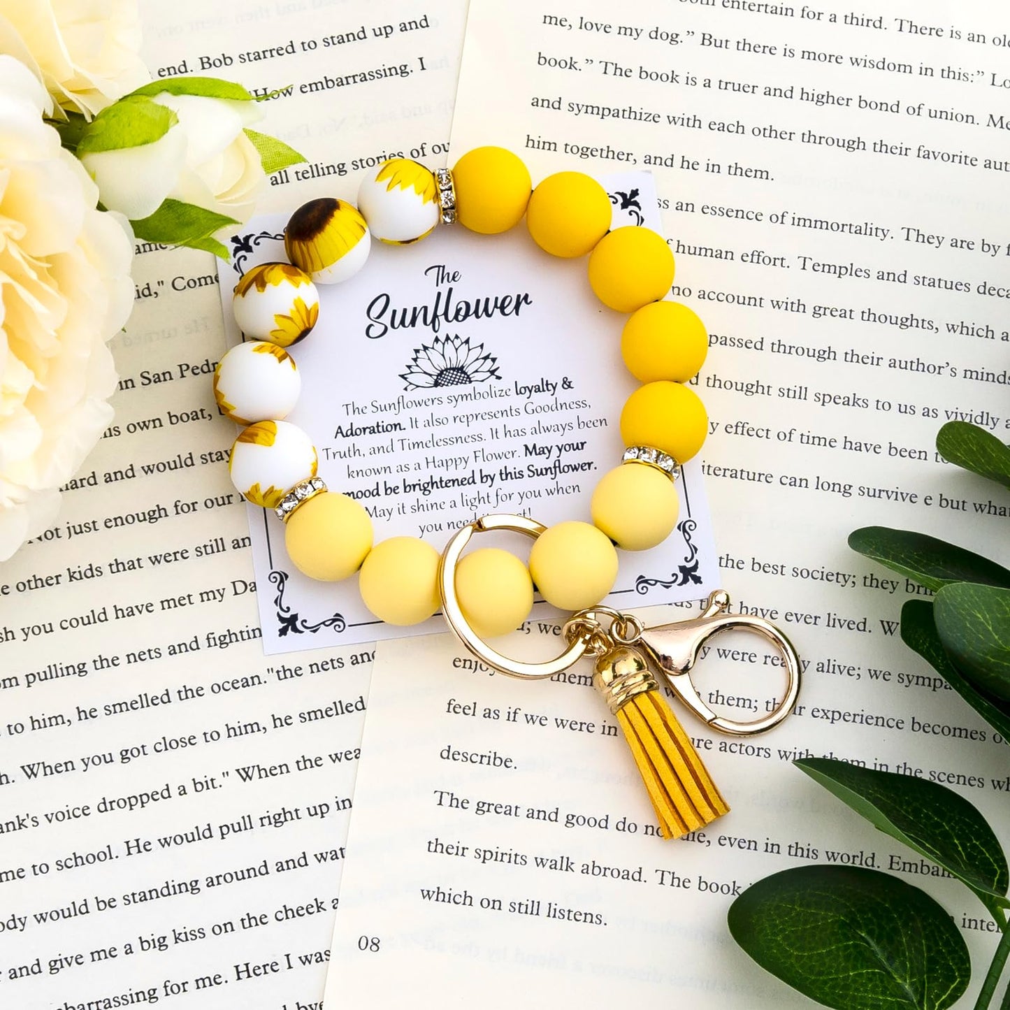 Sunflower Bracelet Gifts for Women Yellow Gifts for Women Sunflower Car Accessories Silicone Beaded Wristlet Keychain Yellow Sunflower Bracelet for Sunflowers Lovers