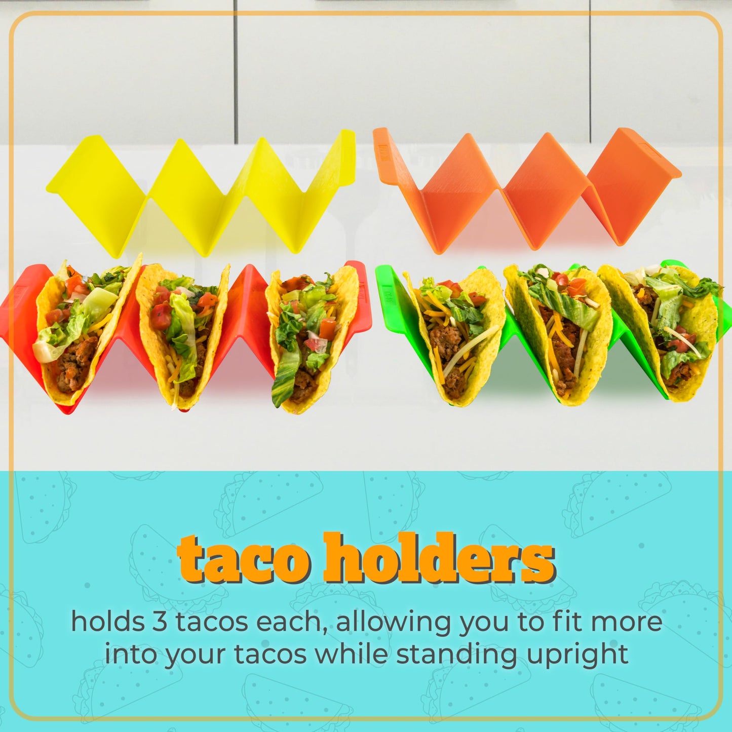 Taco Tuesday Complete Taco Serving Set with Tortilla Warmer, Salsa Bowls, Shell Holders, and Mortar and Pestle - 9-Piece Set - Red, Yellow, and Green