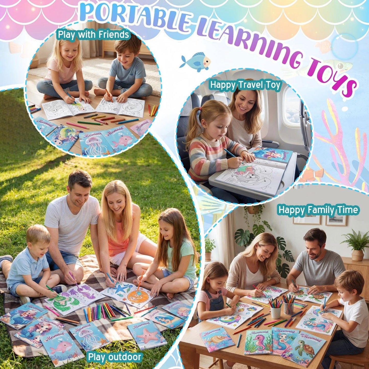Liliful 144 Pcs Mermaid Coloring Book Bulk Mini Mermaid Theme Drawing Book with Sea Creature Shell Patterns Ocean Party Favors Goodie Bag Filler and Holiday Gifts
