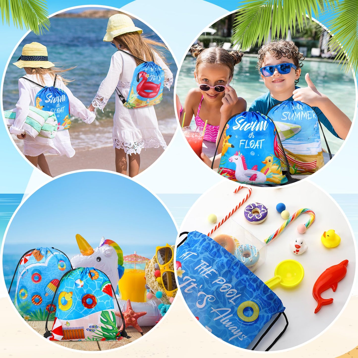 Sanwuta 18 Pcs Pool Party Favor Drawstring Bags - Summer Beach Goodie Gift Bags for Kids Adults, Hawaiian Parties& Birthday Decor