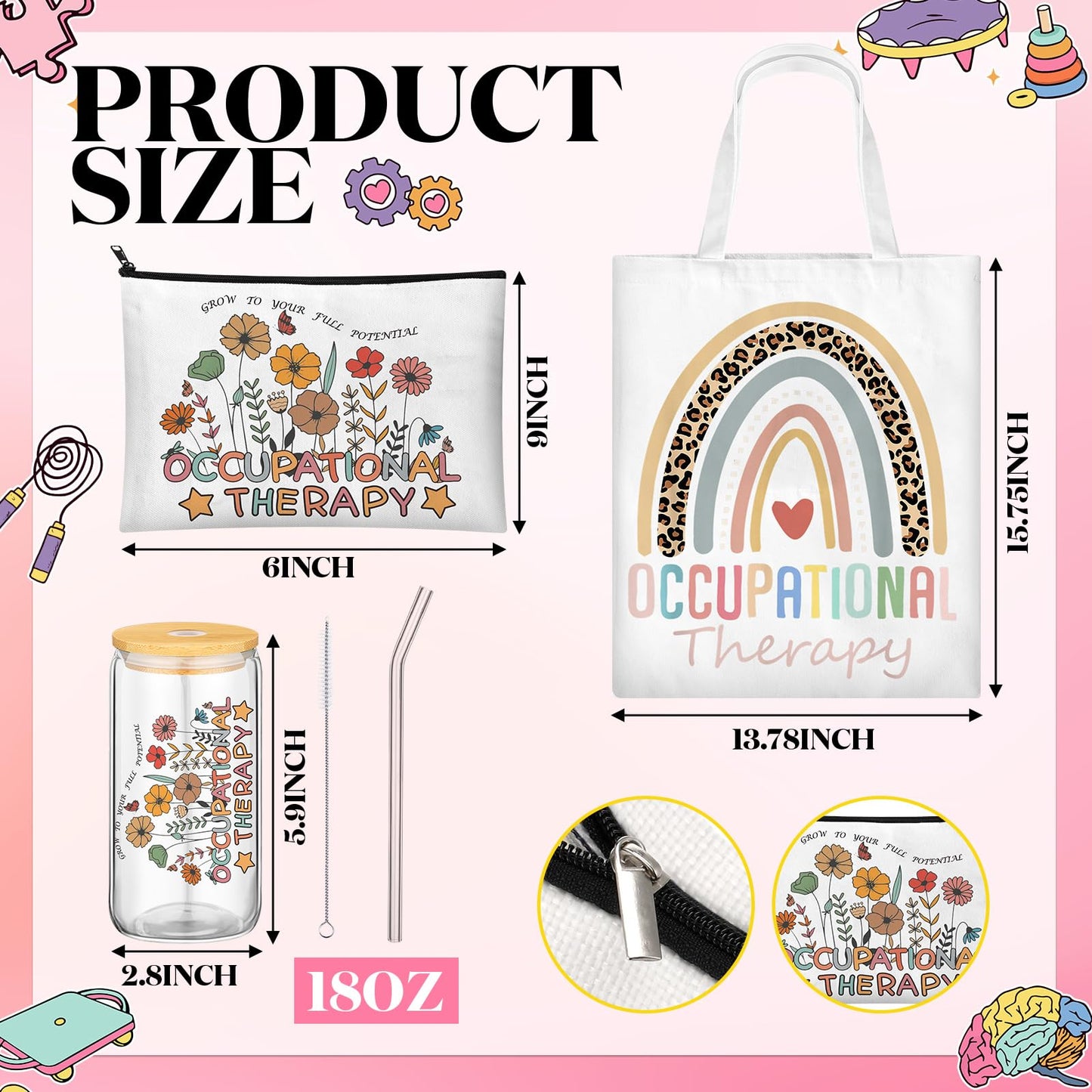 Remerry 12 Pcs Occupational Therapy Gifts for Women OT Month Appreciation Gifts Set Includes Tote Bag Pen Glass Cup Candle Notebook Bracelet Badge Holder for Graduation Teacher Student
