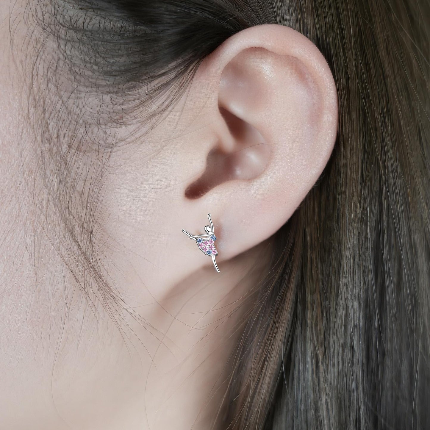 Sereney Sterling Silver Earrings for Girls, Dance Recital Gifts for Girls Jewelry as Dance Earring Dancer Accessories, Rainbow Gymnastics Earrings as Gymnastics Gifts for Girls
