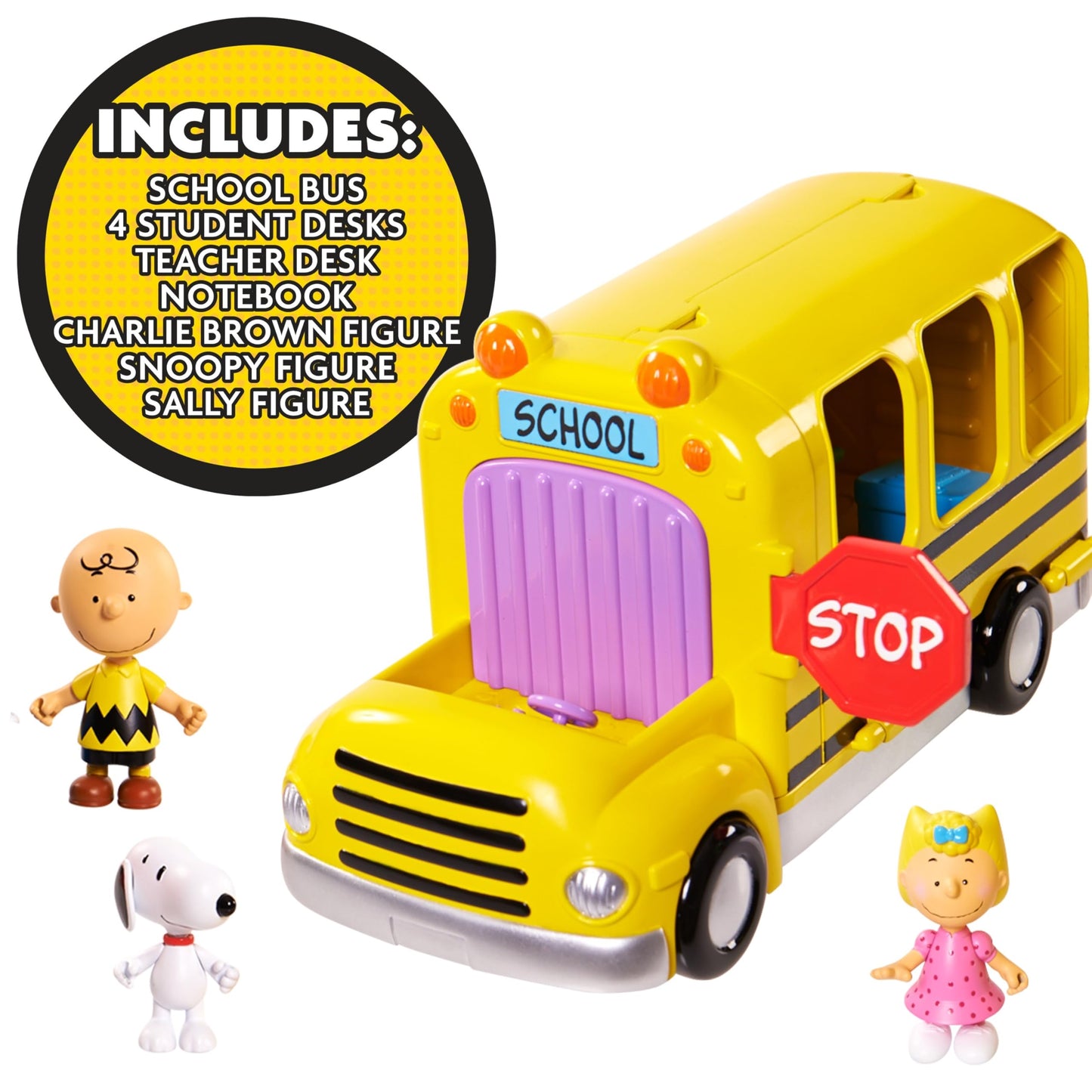 Peanuts Charlie Brown's Interactive School Bus Toy, 11-Pieces, Includes Charlie Brown, Sally, and Snoopy Figures, Toy for Fans, Boys, Girls, Kids, Ages 3 and Up, Kids Toys for Ages 3 Up by Just Play
