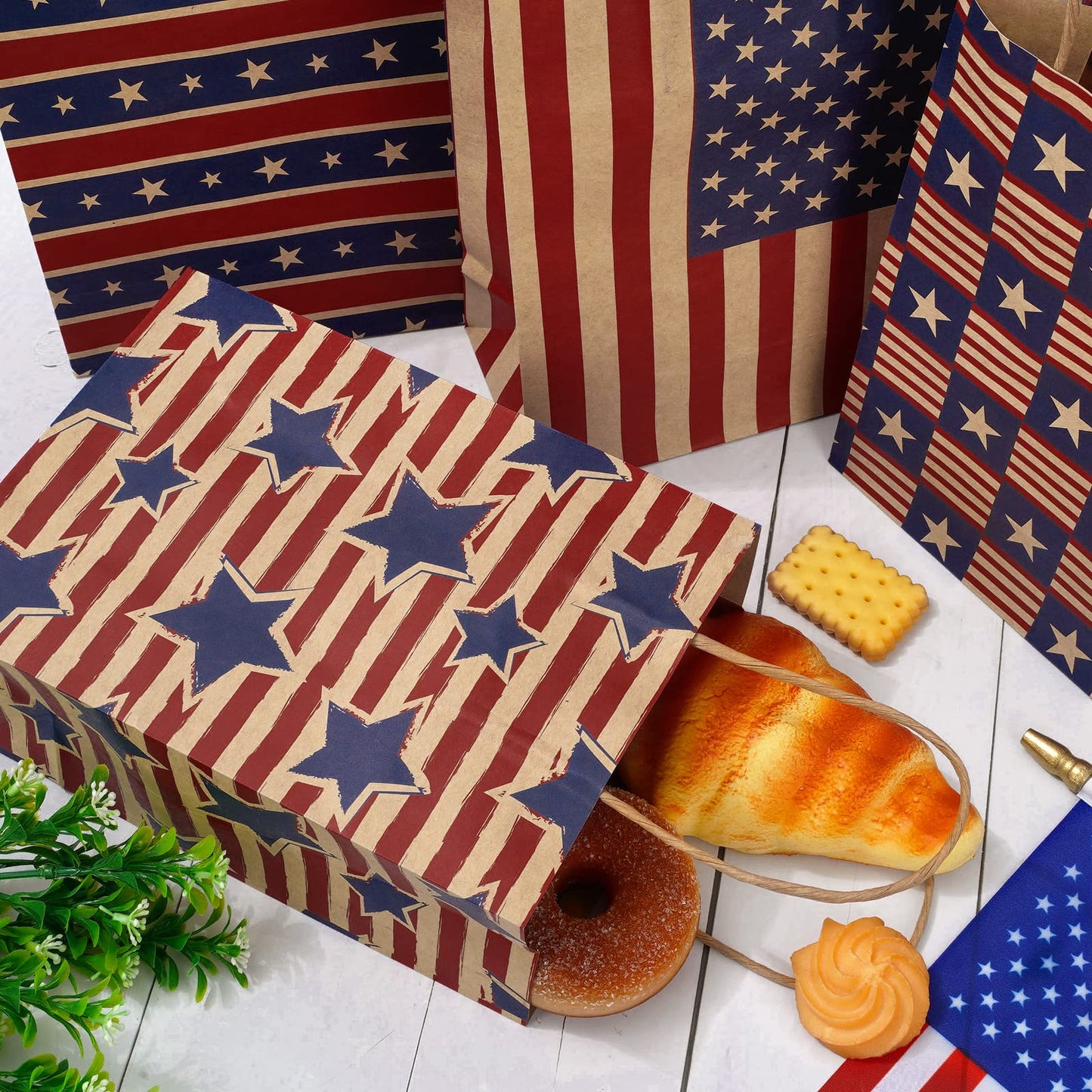 AnyDesign 16Pcs Patriotic 4th of July Paper Gift bags with Handle American Flag Star Stripe Party Favor Bags Candy Goodie Treat Bag for 250th Anniversary Independence Day, 5.9 x 8.3 x 3.1 In