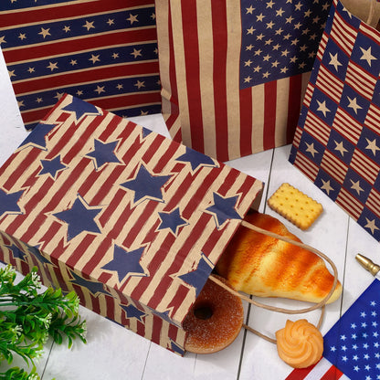 AnyDesign 16Pcs Patriotic 4th of July Paper Gift bags with Handle American Flag Star Stripe Party Favor Bags Candy Goodie Treat Bag for 250th Anniversary Independence Day, 5.9 x 8.3 x 3.1 In
