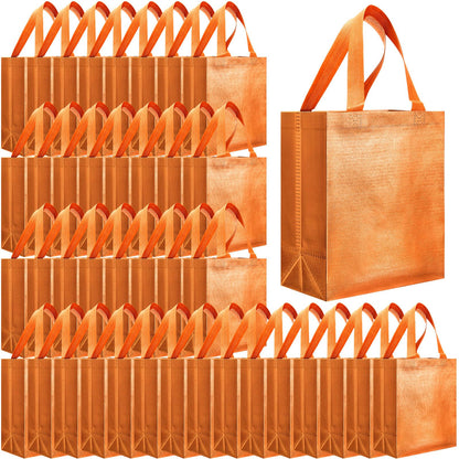 Eccliy 80 Pcs Reusable Gift Bags Set Glossy Grocery Gift Tote Bag with Hadnle for Wedding, Father's Day, Graduation, Summer Event (10 x 8 x 4.7 Inch,Orange)