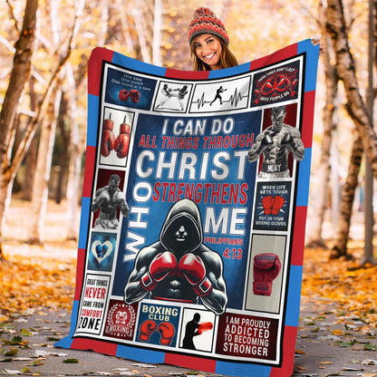 Boxing Blanket Soft Warm Christian Fleece Plush Throw Blanket Inspirational Quote Gifts for Boxing Lover Cozy Flannel Stuff Gym Decor Blanket for Girls Boys Kids Adults Women Bed Travel 40"x50"
