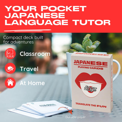 Lingo Japanese Playing Cards | Travel Flashcards | Learn Japanese Vocabulary in A Fun & Easy Way | 52 Essential Translations