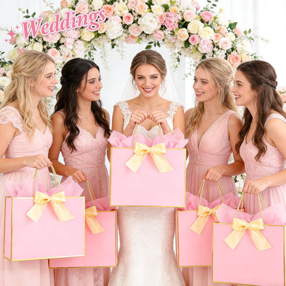 Addblu 2 Pack Large Gift Bags with Handles & Tissue Papers, 12.6×10×4 Inches Thank You Gift Bags with Cards for Mother’s Day, Birthday, Baby Shower, Wedding & Bridesmaids (Pink Gift Bag, 2 PCS)