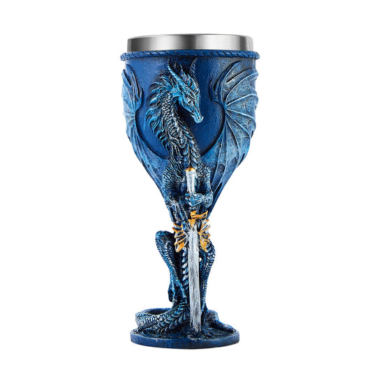 Blue Dragon Goblet Stainless Steel Dungeons and Dragons Gift Chalice Wine Goblet 7 oz. (Blue Sword Dragon)
