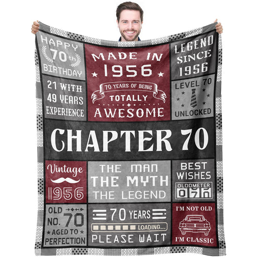 70th Birthday Gifts For Men Blanket 50*60, Happy 70th Birthday Gift Ideas, Gifts For 70-Year-Old, Gifts For Men Turning 70, Funny 70th Birthday Decorations, Unique Birthday Present 1956 Throw