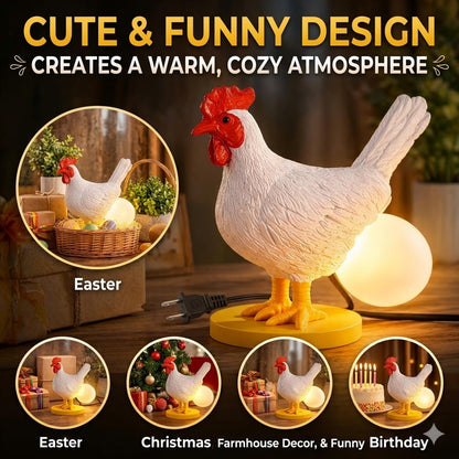 Funny Chicken Night Light Lamp – Rooster Laying Egg Light, Farmhouse Table Decor, Unique Gift for Chicken Lovers (Includes Bulb)
