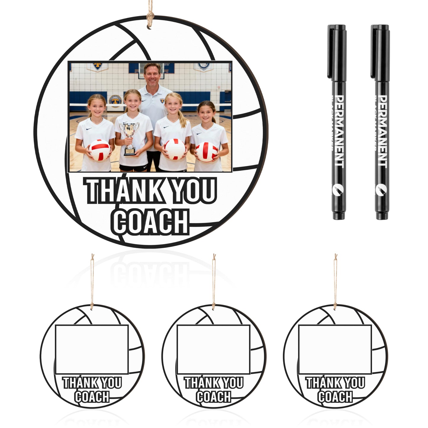 WATINC Coach Gift Picture Frame - 4pcs Sport Thanks Coach Wood Photo Frame with Signature Pen for Women Men Team Player, Home Office Sports Decorations Hanging Frame Wall Art Photo Album(Volleyball)