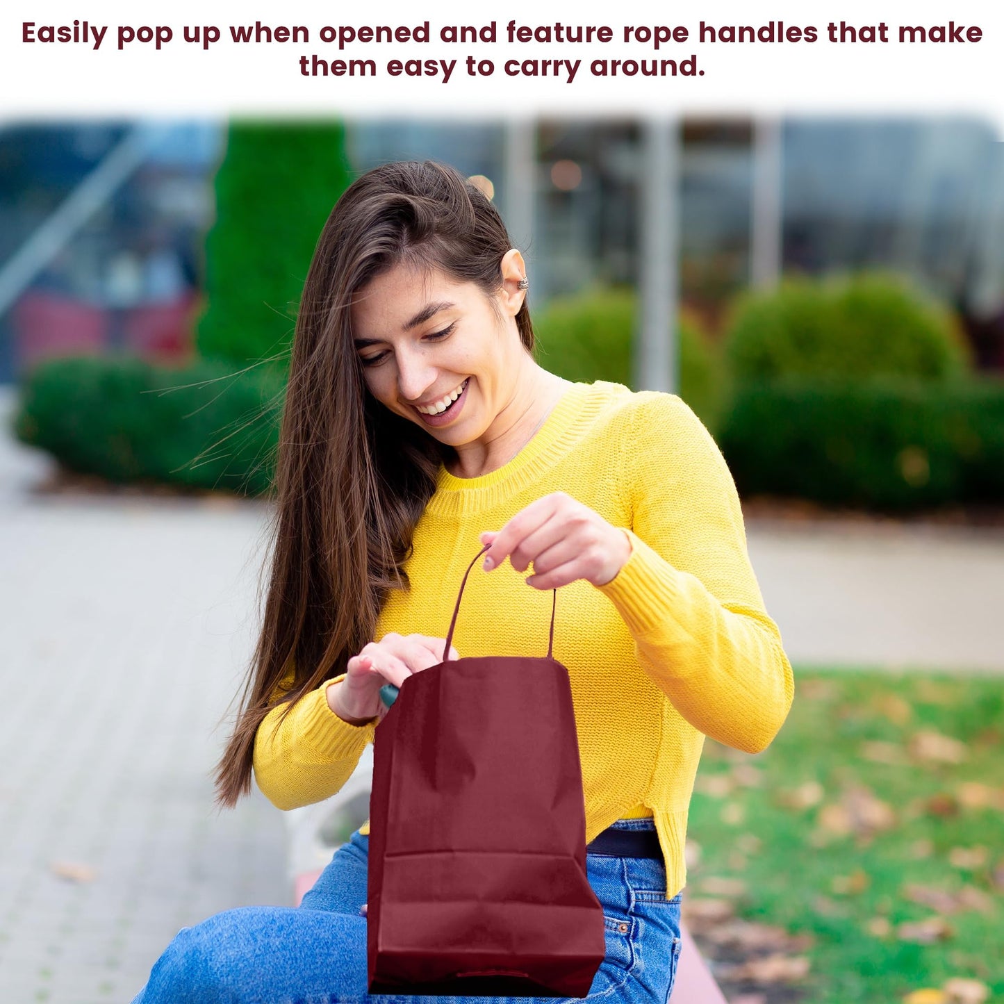 Novel Box Burgundy Gift Bags with Handles 10 Pack 8x4x10 Inches Large Paper Bulk Gift Bags for Business, Shopping, Birthday, Party Favor - Euro Tote Paper Bag for Groceries & Personal Use