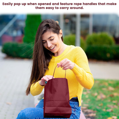 Novel Box Burgundy Gift Bags with Handles 10 Pack 8x4x10 Inches Large Paper Bulk Gift Bags for Business, Shopping, Birthday, Party Favor - Euro Tote Paper Bag for Groceries & Personal Use