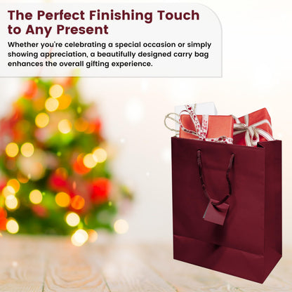 Novel Box Burgundy Gift Bags with Handles 10 Pack 8x4x10 Inches Large Paper Bulk Gift Bags for Business, Shopping, Birthday, Party Favor - Euro Tote Paper Bag for Groceries & Personal Use
