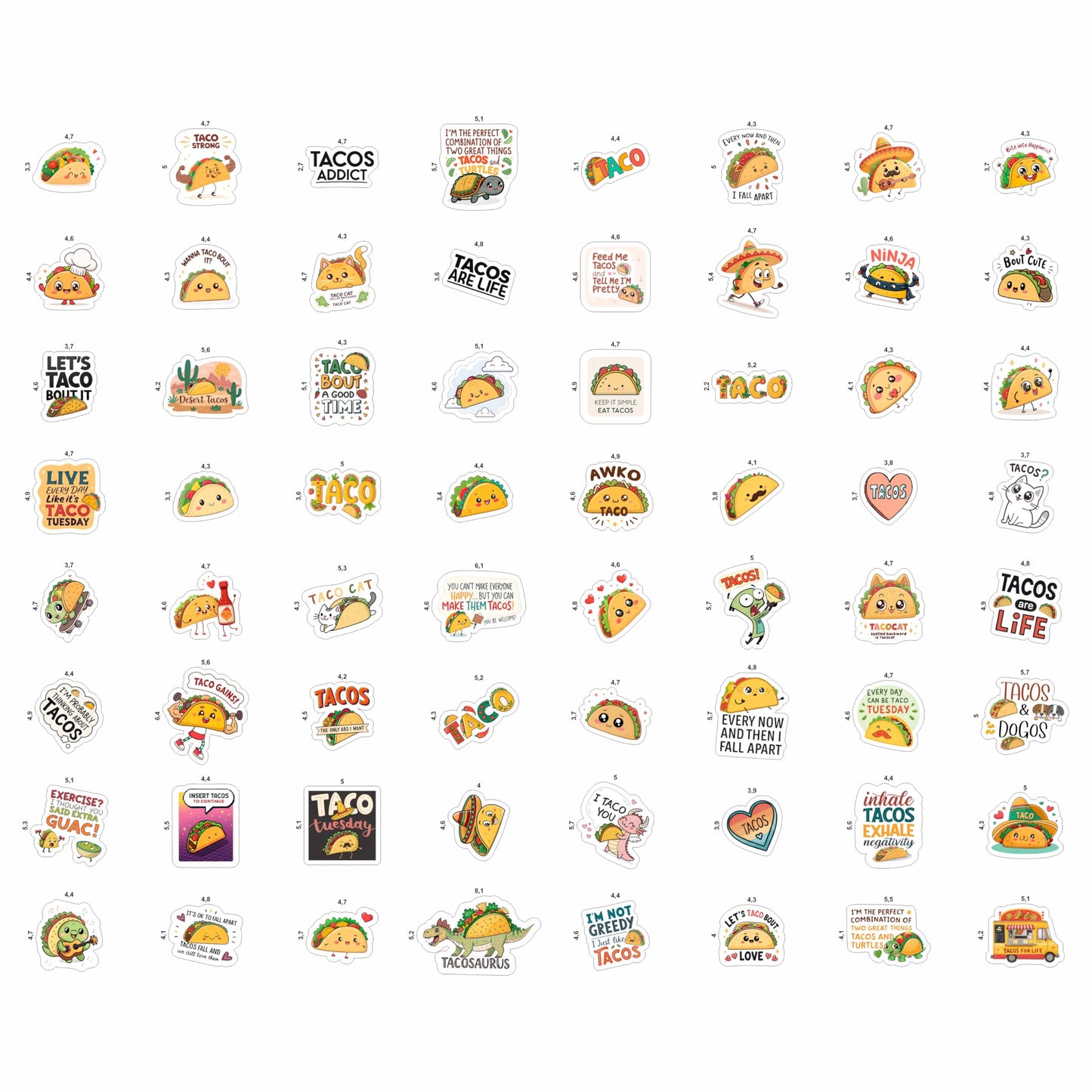 100Pcs Taco Stickers - Taco Party Supplies, Decorations - Food Stickers - Gift for Women & Men