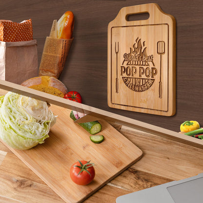 AceThrills Pop Pop Gifts for Pop Pop Christmas Gifts for Birthday, Fathers Day - 12.2"L × 8.7"W × 0.4"Th Engraved Bamboo Cutting Board