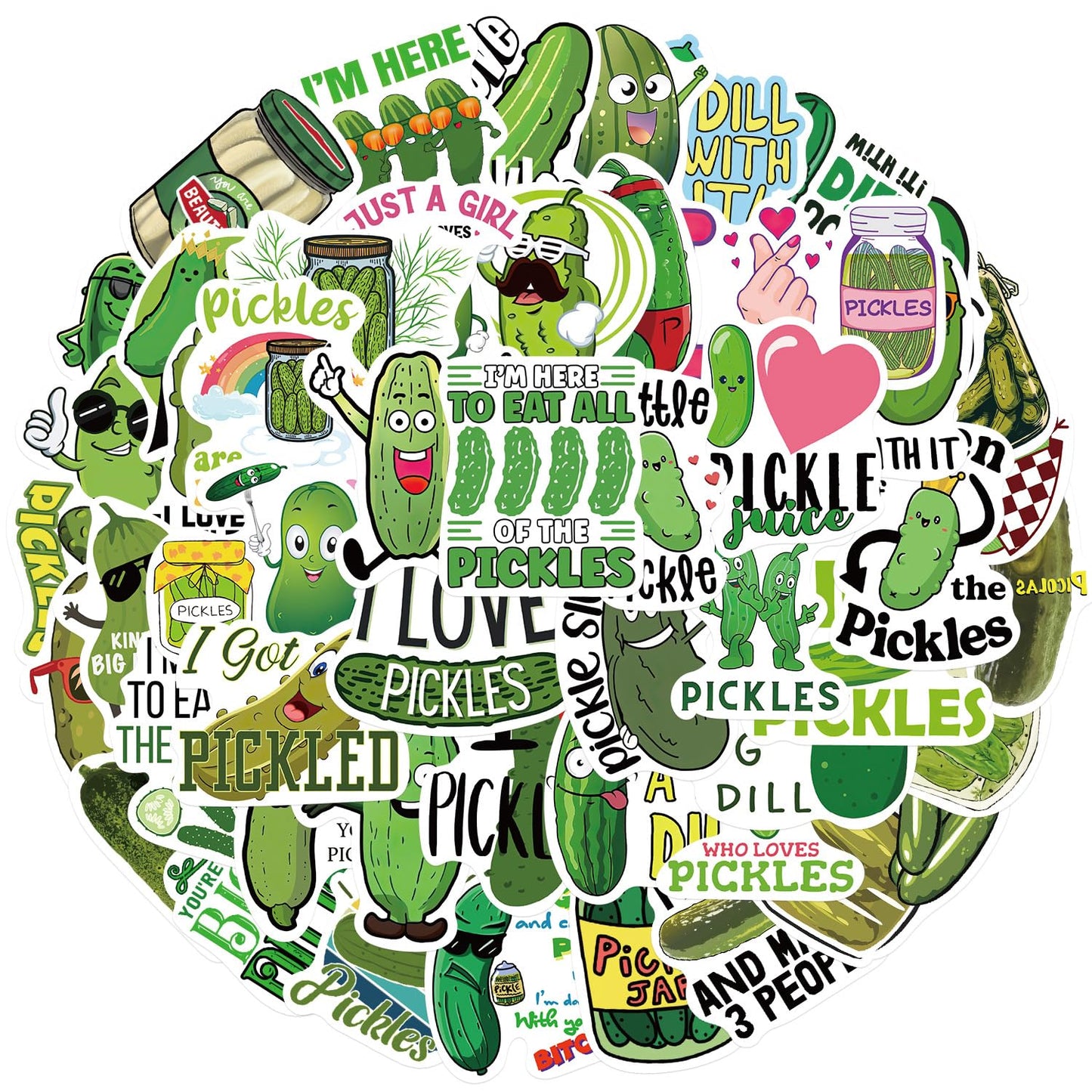 Funny Pickle Stickers for Adults, Cartoon Pickle Stickers Bulk, 50PCS Vinyl Waterproof Stickers for Water Bottle, Laptop, Phone, Skateboard, Scrapbook, Journal, Luggage, Party Supplies (Pickle)