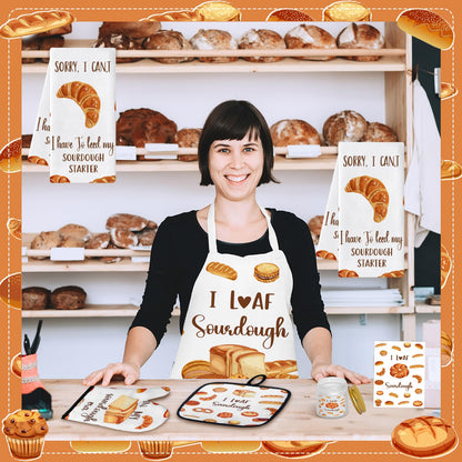 8 Pcs Mothers Day Sourdough Baking Gifts for Women Include Sourdough Bread Apron Towels Oven Mitt Pot Holder Aromatherapy Candle Socks Greeting Card for Bread Bakers Mom Sister Wife Aunt Lover