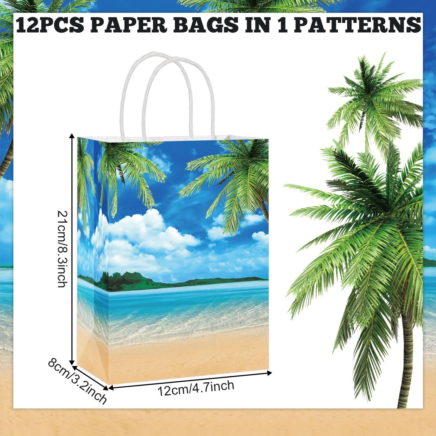 Chunnin 12 PCS Summer Beach Theme Paper Bags Hawaiian Beach Ocean Gift Bags Supplies Summer Tropical Party Bag Ocean Party Gift Bag for Kids Birthday Baby Shower Hawaiian Luau Theme Favors