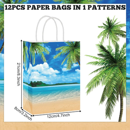 Chunnin 12 PCS Summer Beach Theme Paper Bags Hawaiian Beach Ocean Gift Bags Supplies Summer Tropical Party Bag Ocean Party Gift Bag for Kids Birthday Baby Shower Hawaiian Luau Theme Favors