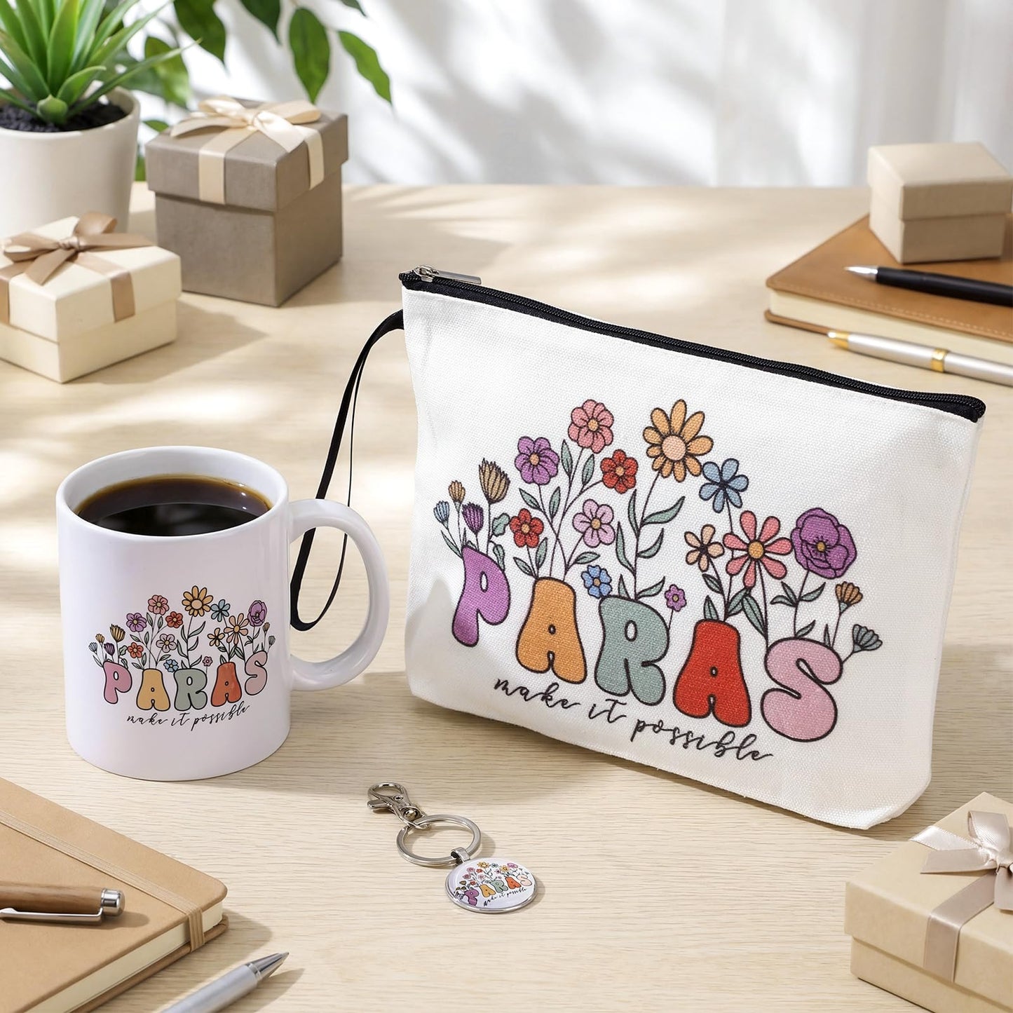 Havawish 3 Pcs Paraprofessional Gift for Women Paras Makeup Bag Cosmetic Bag 11 oz Paras Coffee Mug and Keychain Paraprofessional Appreciation Gift for Counselor Tutor Paraeducator Teacher Assistant