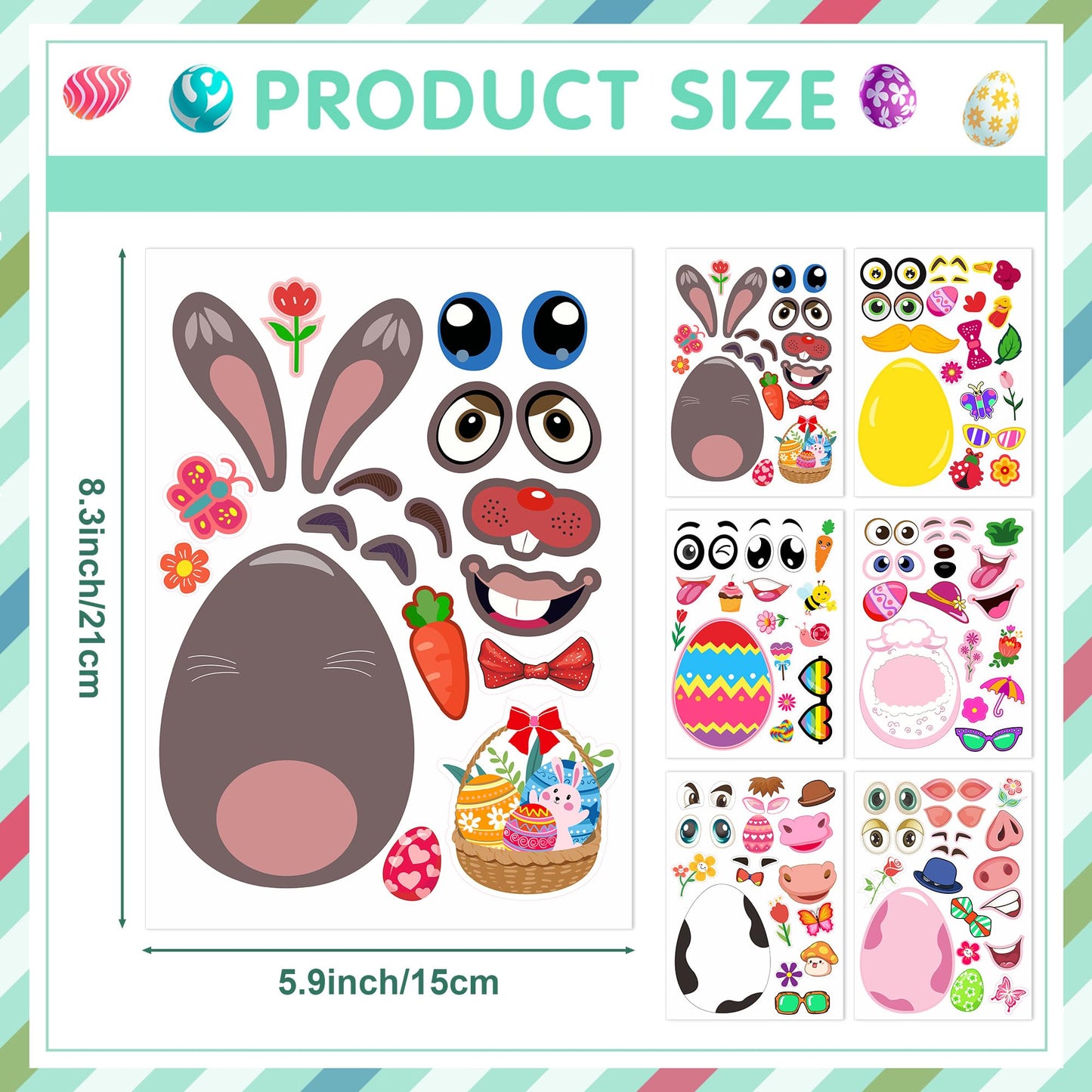 Easter Stickers, Easter Basket Stuffers Gifts, 24 Sheets DIY Happy Easter Make A Face Stickers Crafts with Eggs Themed Game Toys Classroom Activities Party Favor Supplies Decorations