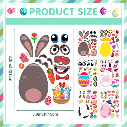 Easter Stickers, Easter Basket Stuffers Gifts, 24 Sheets DIY Happy Easter Make A Face Stickers Crafts with Eggs Themed Game Toys Classroom Activities Party Favor Supplies Decorations
