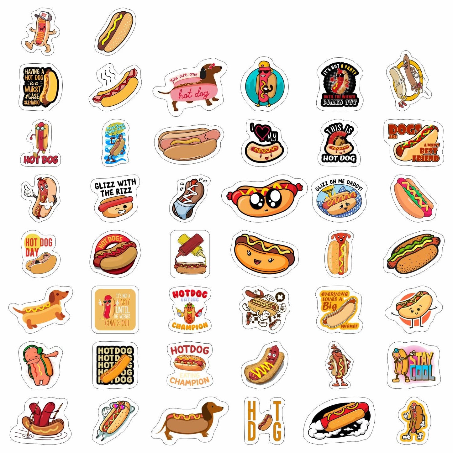BulbaCraft 100Pcs Hot Dog Stickers for Laptop - Hot Dog Party Decorations, Gifts for Women & Men