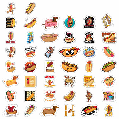 BulbaCraft 100Pcs Hot Dog Stickers for Laptop - Hot Dog Party Decorations, Gifts for Women & Men