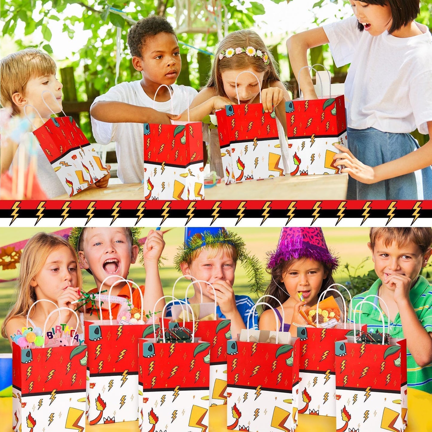 Joottuan 24 Pcs Cartoon Paper Bags Animation Party Gift Bags Red Kraft Treat Bag with Handle Birthday Party Supplies Paper Goodie Bag for Birthday Theme Supplies Baby Shower Decorations