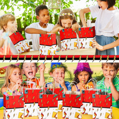 Joottuan 24 Pcs Cartoon Paper Bags Animation Party Gift Bags Red Kraft Treat Bag with Handle Birthday Party Supplies Paper Goodie Bag for Birthday Theme Supplies Baby Shower Decorations