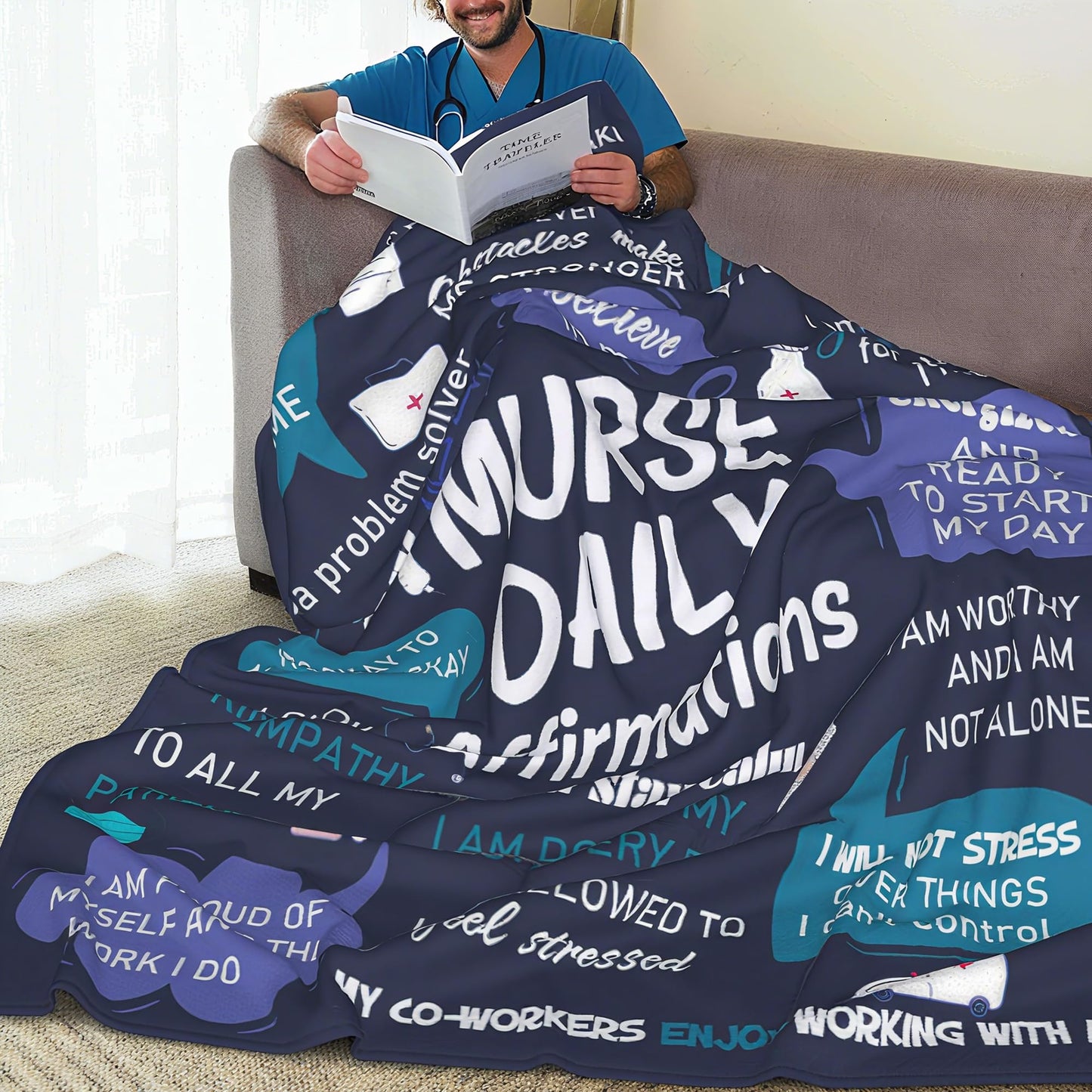 Male Nurse Gifts, Nurse Week/Day Gifts for Men, Gift for Male Nurses, Males Nurses' Nursing Gift for Men on Thanksgiving or Christmas Day, Soft Blanket with Daily Affirmations 60"x50"