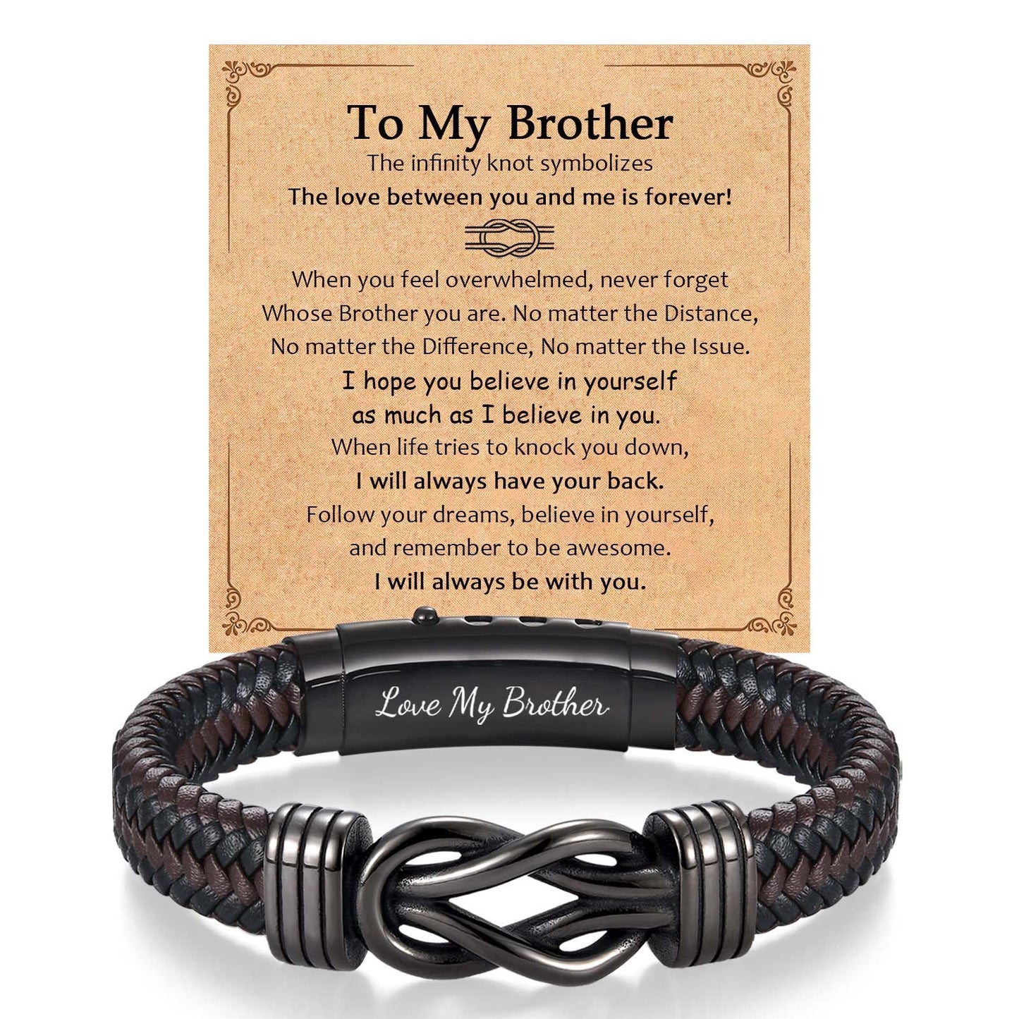 EFVISD Infinity Leather Bracelet for Men Him Boys, Engraved Love You Son Grandson Nephew Brother Dad Husband Uncle Christmas Valentines Fathers Birthday Easter Graduation Gifts