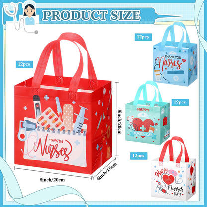 SiliFine 48 Pcs Nurse Appreciation Gifts Bags Thank You Nurses Non Woven Tote Medical Assistant Goodie Bags with Handles for Nurses' Day Party Supplies Graduation Decorations, 8 x 6 x 8 Inches
