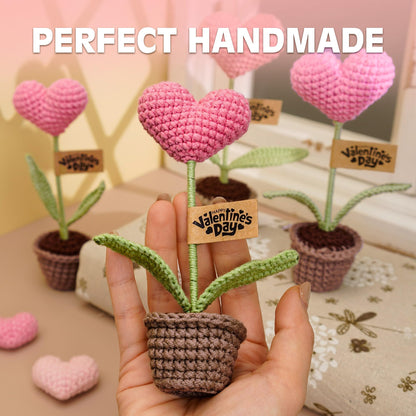 Handmade Crochet Heart Flower in Pot | Gifts for Mom, Mother Day Mom Gifts for Him Her, Valentines Day Card, Romantic Anniversary Birthday Home & Office Decoration