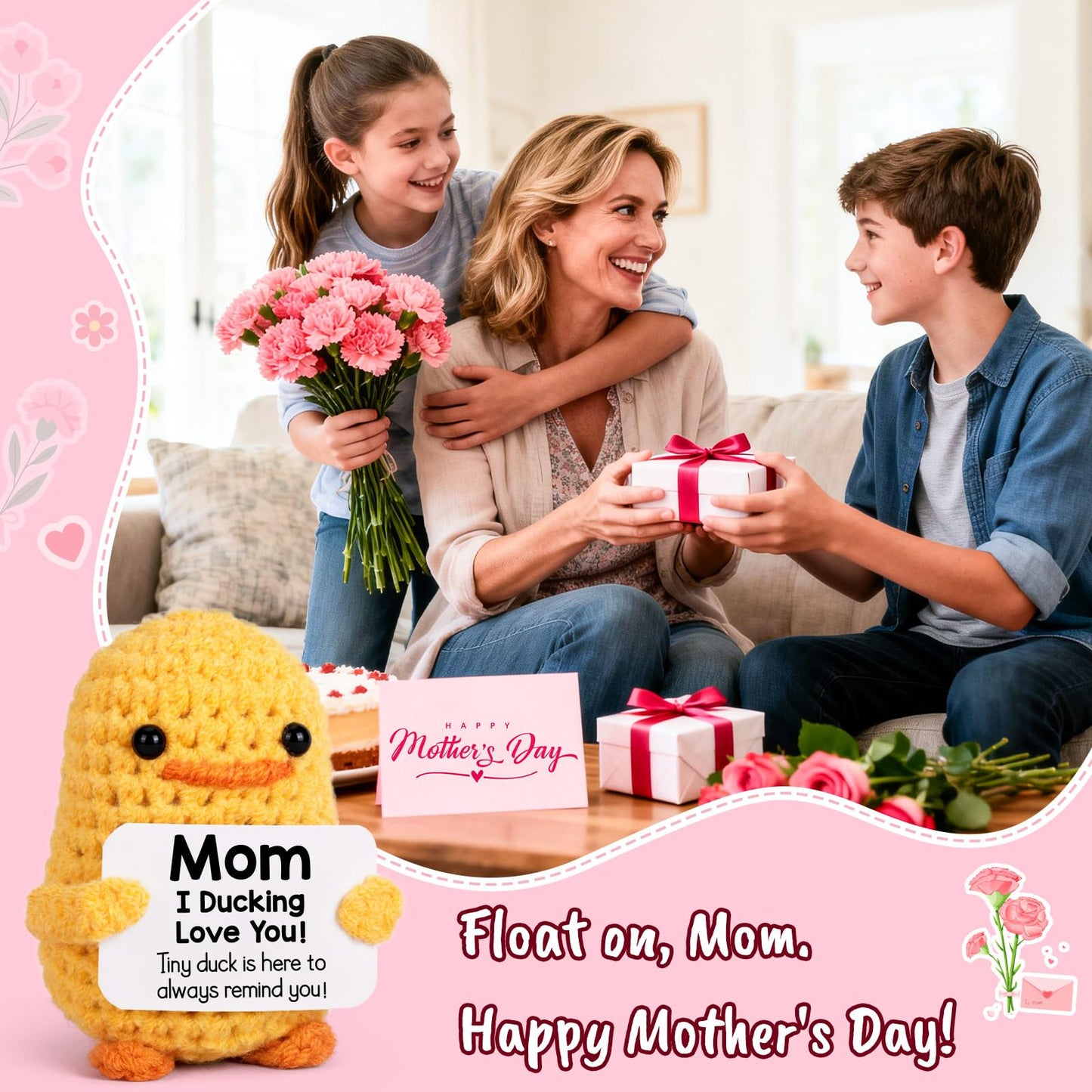 MBL Mom Birthday Gifts from Daughter - Funny Gifts for Mom Birthday Christmas Mother's Day from Daughter Son, Small Cute Crochet Duck for Mother Mama Mommy I Duck Love You Christmas Stocking Stuffers