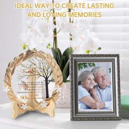 50th Anniversary Wedding Unique Gifts Ideas Crystal Plate with Gold Leaf Wreath - 50th Anniversary Wedding Gifts for Parents Couple - Cardinal Style