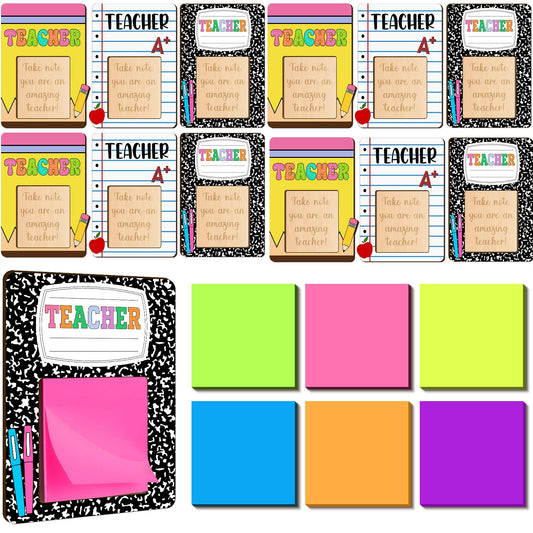 Eersida 24 Pcs/12 Sets Back to School Teacher Gift Daycare Teacher Appreciation Gifts Bulk Teachers Thank You Gift Wood Post Sticky Note Holder Composition Pencil Preschool Elementary Office Supply