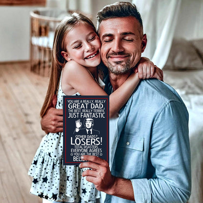 BETHEGIFT Funny Fathers Day Gift Card for Dad from Daughter, Son, Kids - Hilarious Gift for Husband from Wife - Humorous Father's Day Greeting Card, Birthday, 300gsm Premium Quality