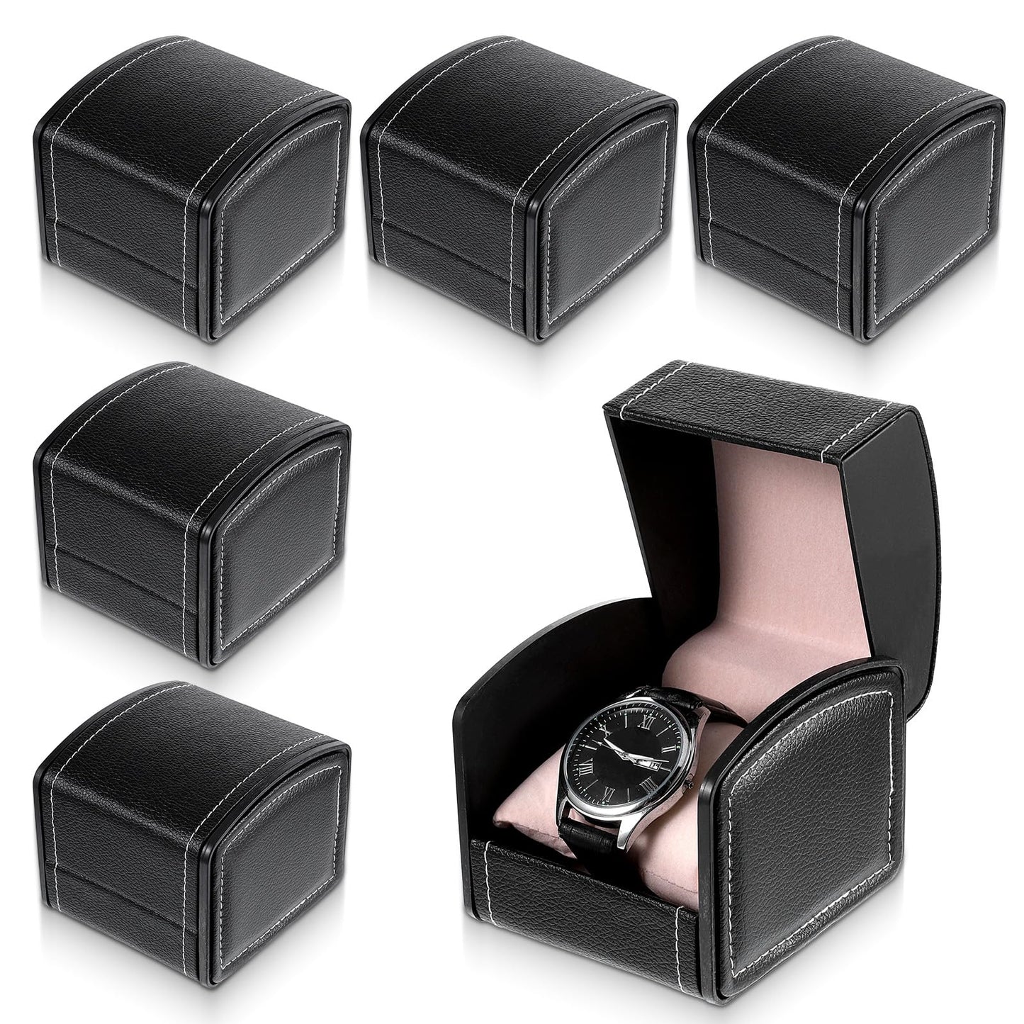 6 PCS Single Watch Case, Watch Gift Box PU Leather Bracelet Boxes Dust-Proof Bracelet Jewelry Gift Box Used for Jewelry, Watches Bracelets Gifts Packaging, Storage and Display-Black