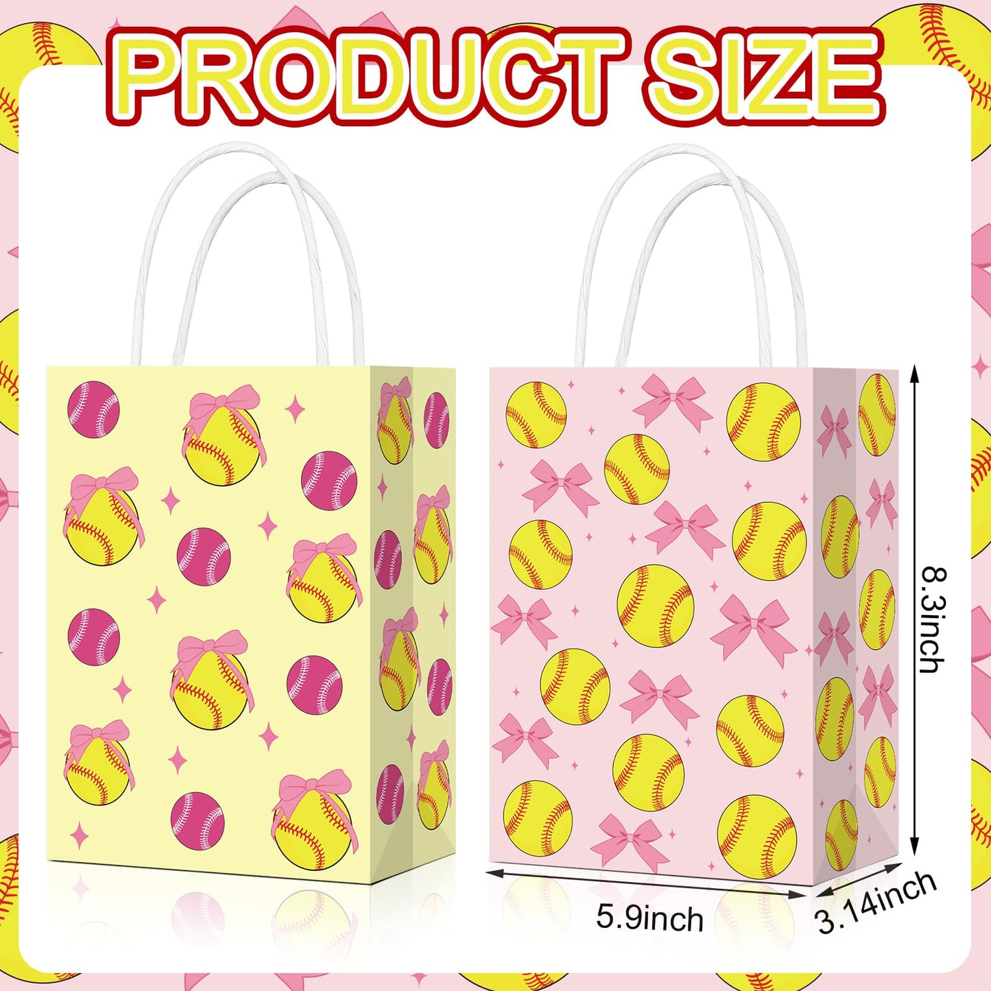 Eersida 16 Pcs Pink Bow Softball Snack Bags for Team with Handles Bulk 2 Styles Softball Candy Treat Bags Birthday Supplies Sports Party Gifts