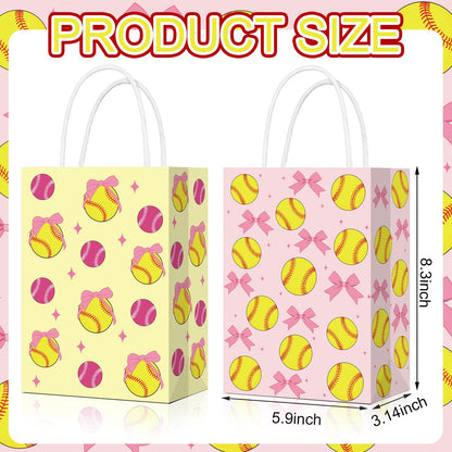 Eersida 16 Pcs Pink Bow Softball Snack Bags for Team with Handles Bulk 2 Styles Softball Candy Treat Bags Birthday Supplies Sports Party Gifts