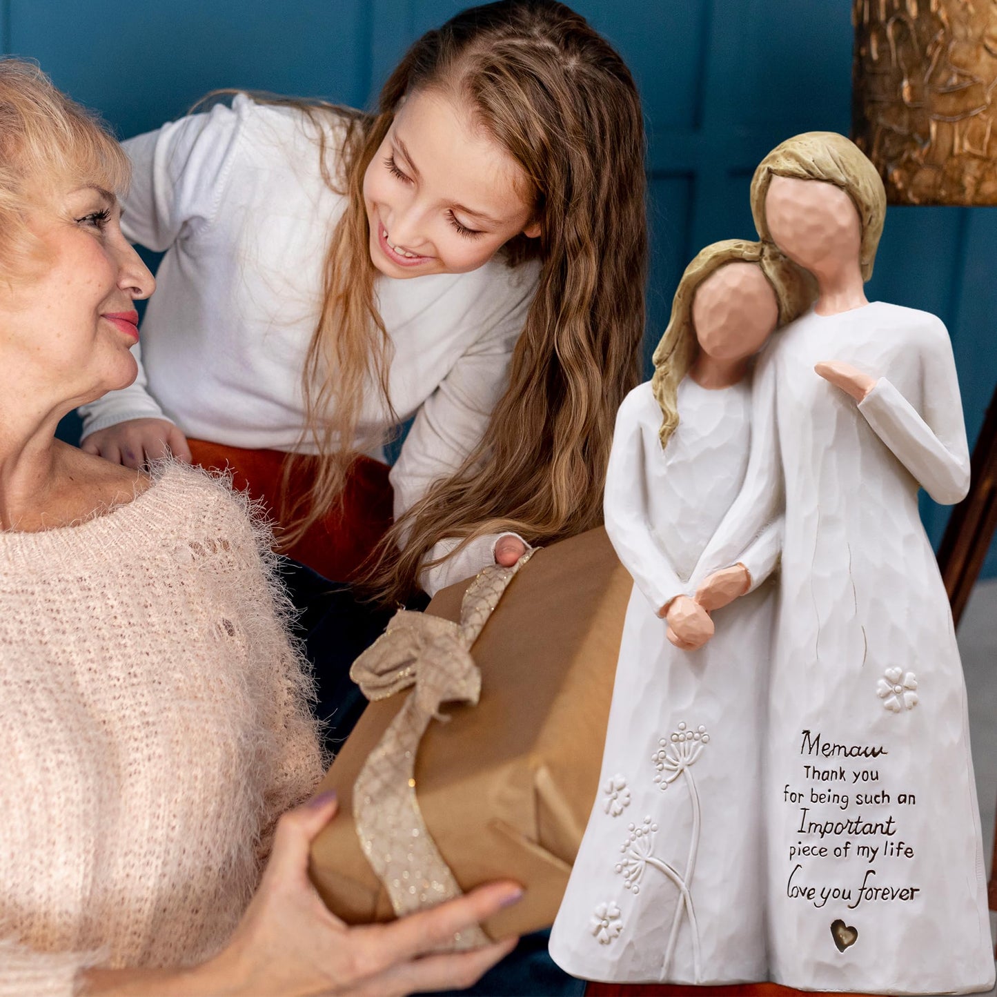 Memaw Gifts for Grandma, for Memaw, Meemaw Gift for Christmas Birthday, Grandmother Granddaughter Embrace Hand-Painted Sculpted Resin Figurine