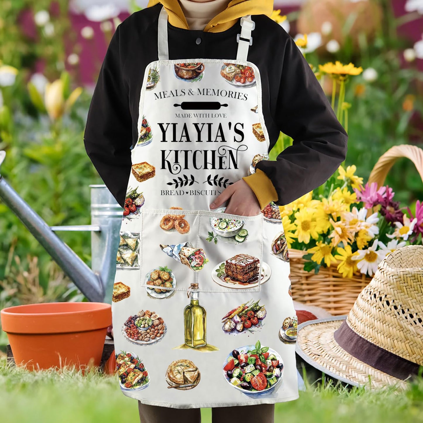 WCGXKO YIAYIA'S Kitchen Apron Yiayia Typography Gift Greek Yiayia Gift Best Yiayia Ever Gift for Grandma