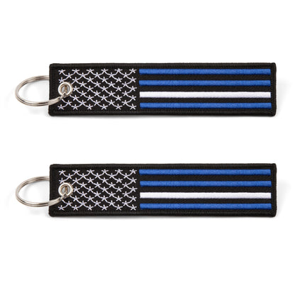 Great 1 Thin White Line American Flag Keychain Tag with Key Ring & Carabiner 2-Pack - EMT, EMS, Paramedic