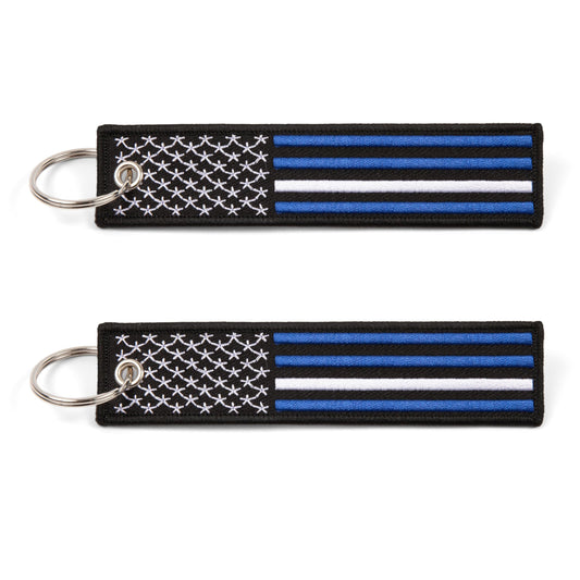 Great 1 Thin White Line American Flag Keychain Tag with Key Ring & Carabiner 2-Pack - EMT, EMS, Paramedic