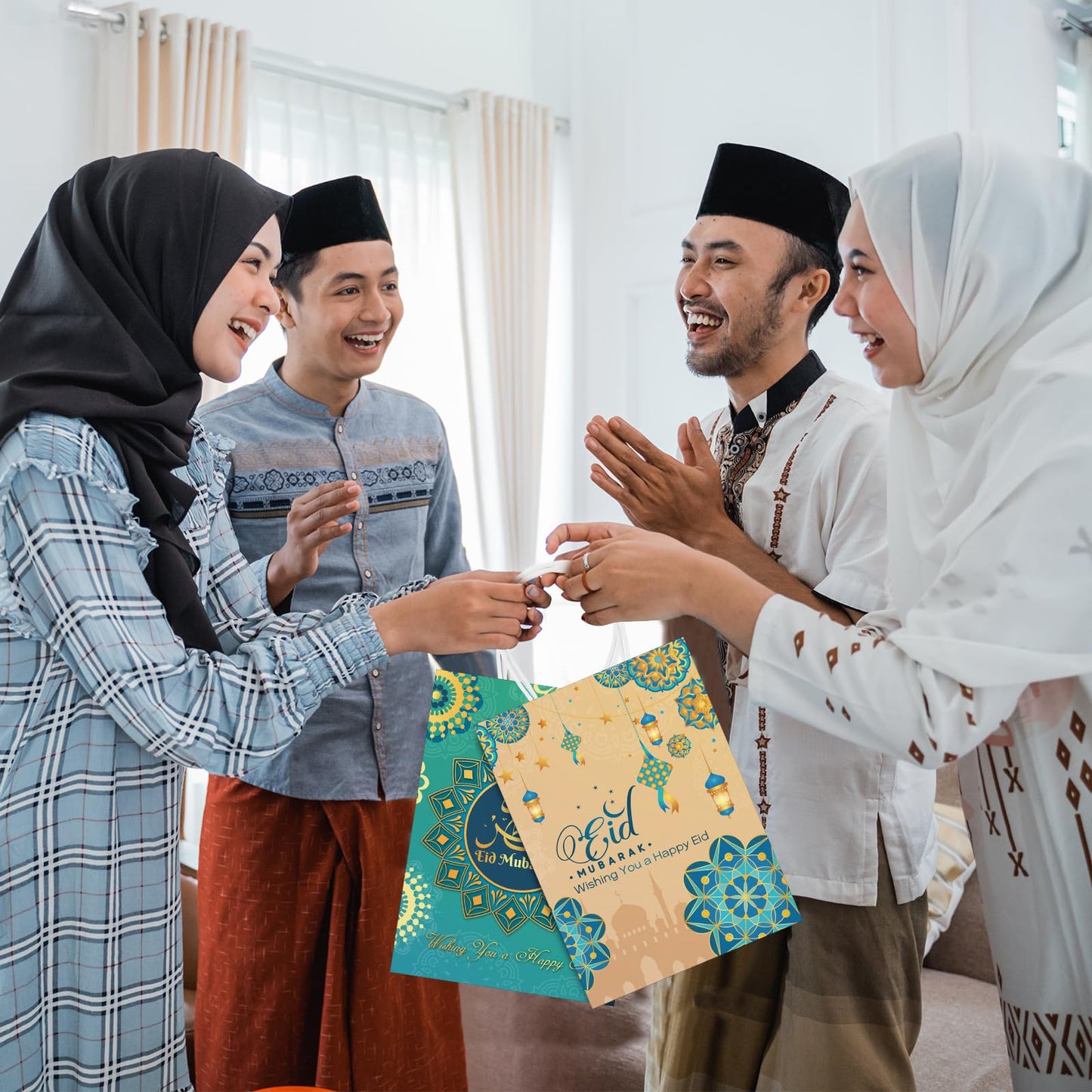 Cholemy 30 Pcs Eid Mubarak Gift Paper Bags with Handles Ramadan Gift Muslim Party Goody Treat Bags for Eid Mubarak Holiday Party Favor Supplies Decor Candy Gifts